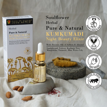 Soulflower Kumkumadi Tailam Saffron Night Serum Face Oil for Skin Glow, Anti Aging, Dark Spots