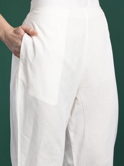 Indyancart IE Floral Printed Beads and Stones Linen Kurta with Trousers & With Dupatta