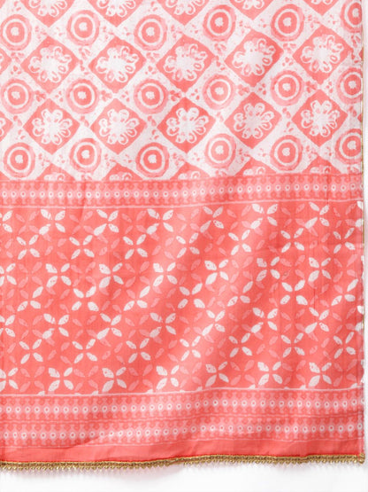 Indyancart IE Women Pink Embroidered Regular Kurta with Palazzos & Dupatta