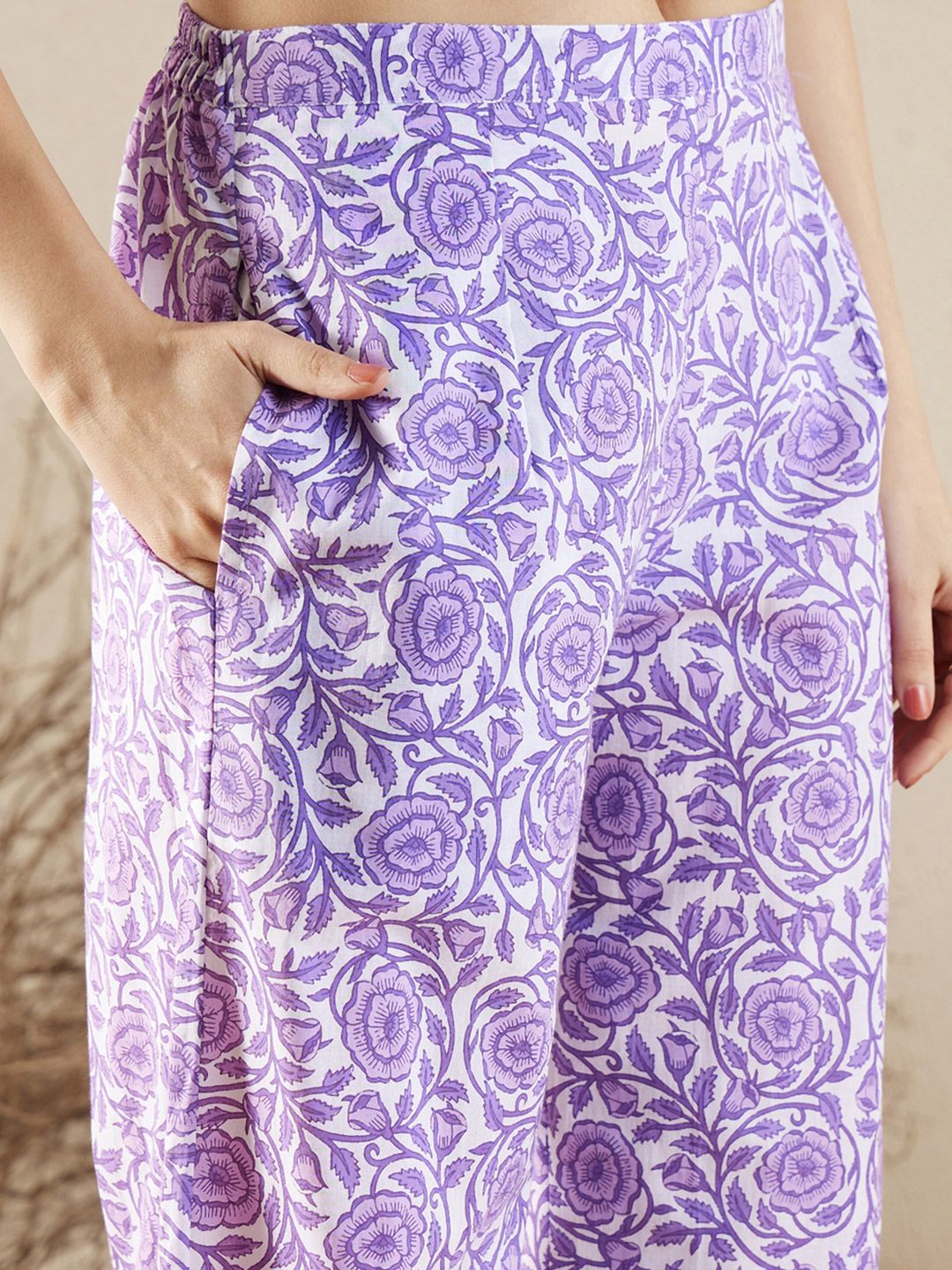 Indyancart IE Women Floral Printed Panelled Pure Cotton Kurta with Palazzos & With Dupatta