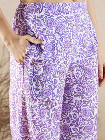Indyancart IE Women Floral Printed Panelled Pure Cotton Kurta with Palazzos & With Dupatta