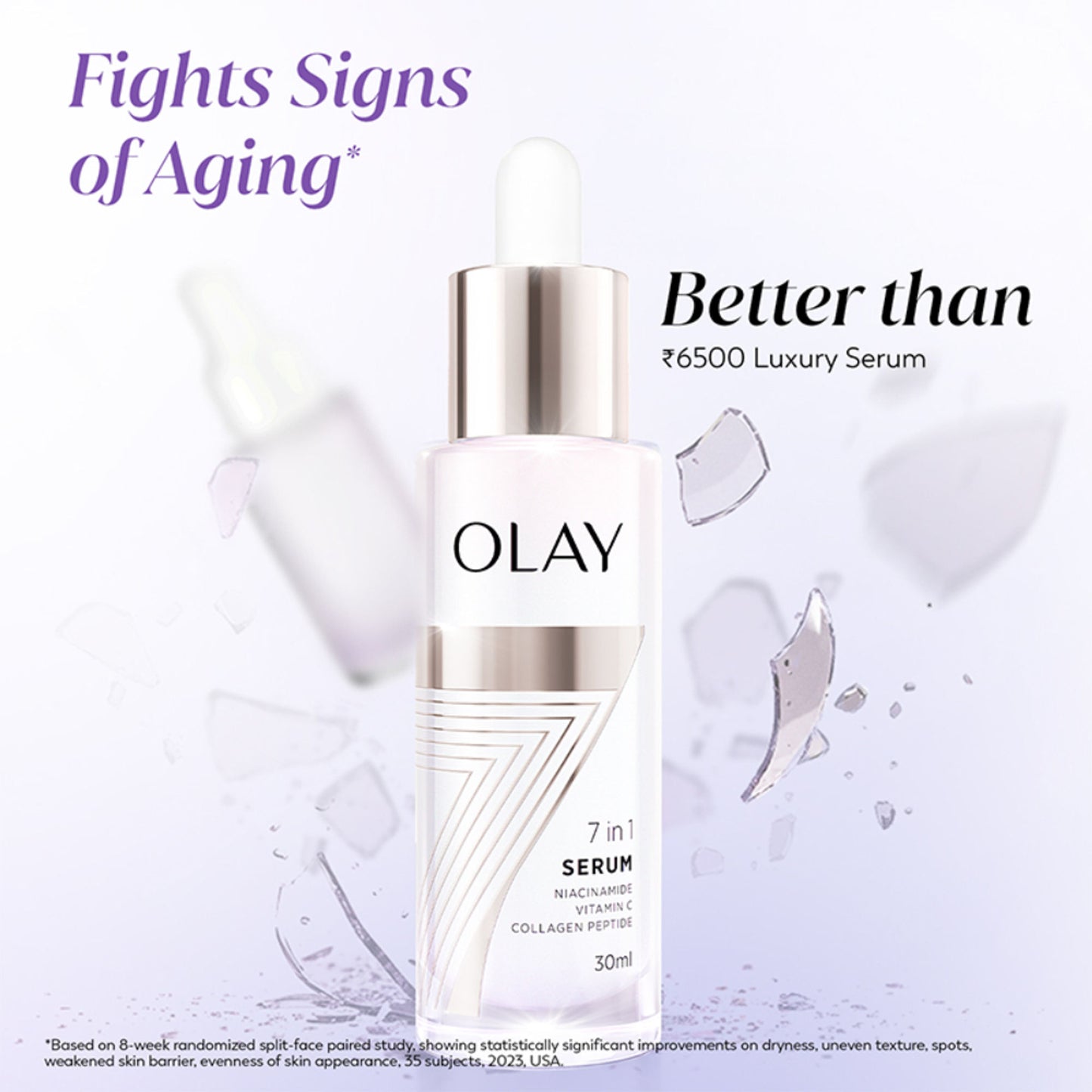 Olay 7in1 Serum with Niacinamide, Vitamin C, Collagen Peptides, Fights 7 Skin Issues