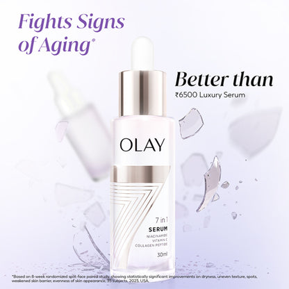 Olay 7in1 Serum with Niacinamide, Vitamin C, Collagen Peptides, Fights 7 Skin Issues