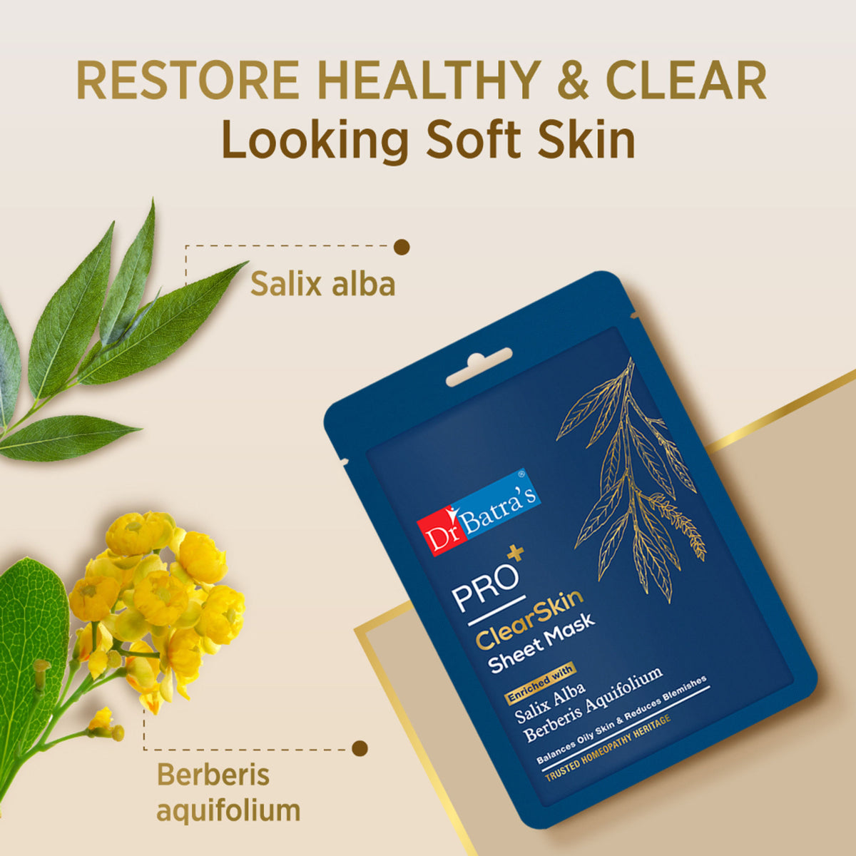 Dr Batras Pro + Clear Skin Sheet Mask,Get Glowing Skin, Paraben free,All Skin Type,Natural Extract