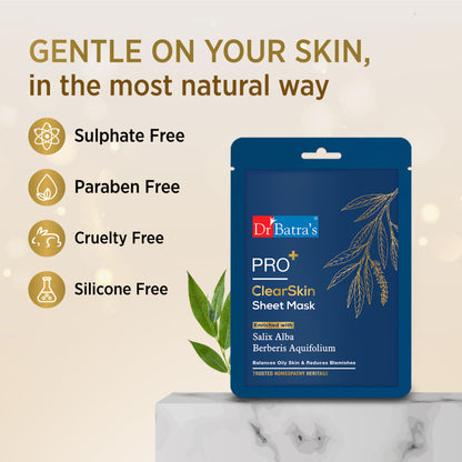Dr Batras Pro + Clear Skin Sheet Mask,Get Glowing Skin, Paraben free,All Skin Type,Natural Extract
