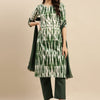 Dhiyona VA Women'sGreen Shibori Printed Sequinned Pure Cotton Kurta With Trousers & Dupatta