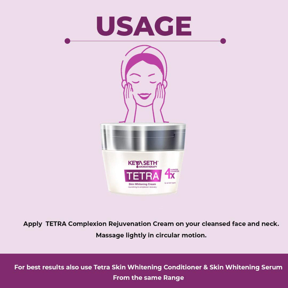 Keya Seth Aromatherapy Tetra Skin Whitening Night Cream jar with white and purple packaging, designed for skincare and brightening.