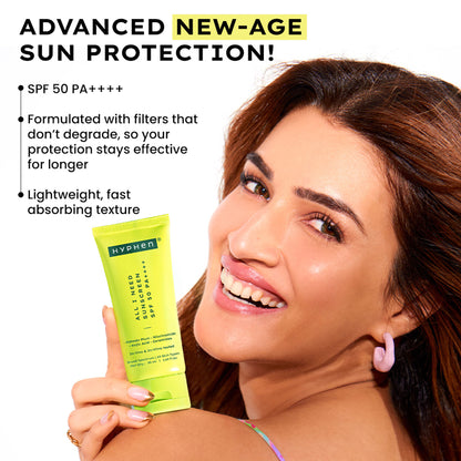 Hyphen All I Need Sunscreen SPF50 PA++++, Moisturizes, Repairs UV Damage, In-Vivo Tested