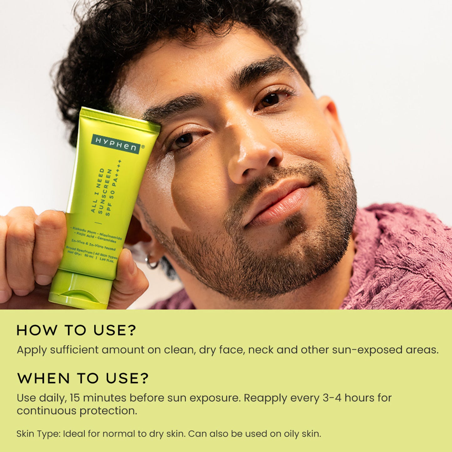 Hyphen All I Need Sunscreen SPF50 PA++++, Moisturizes, Repairs UV Damage, In-Vivo Tested