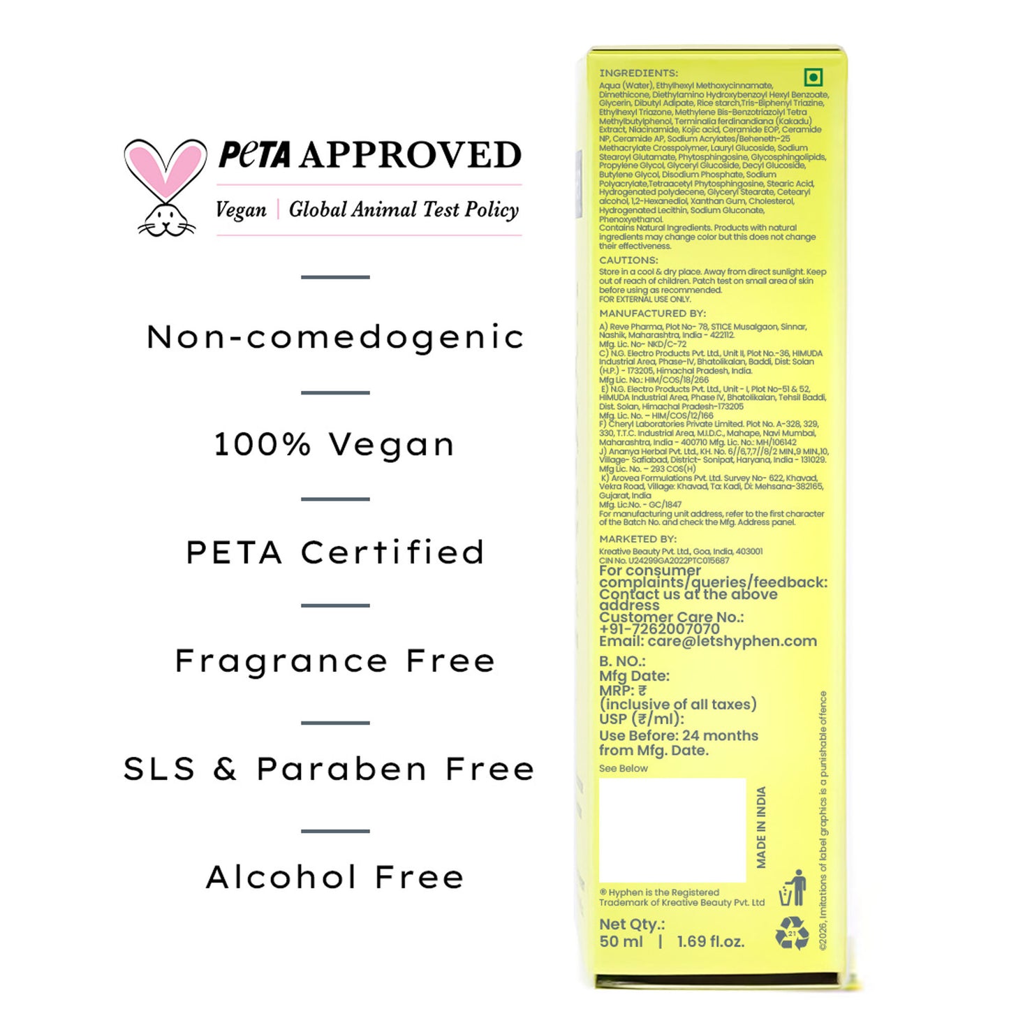Hyphen All I Need Sunscreen SPF50 PA++++, Moisturizes, Repairs UV Damage, In-Vivo Tested