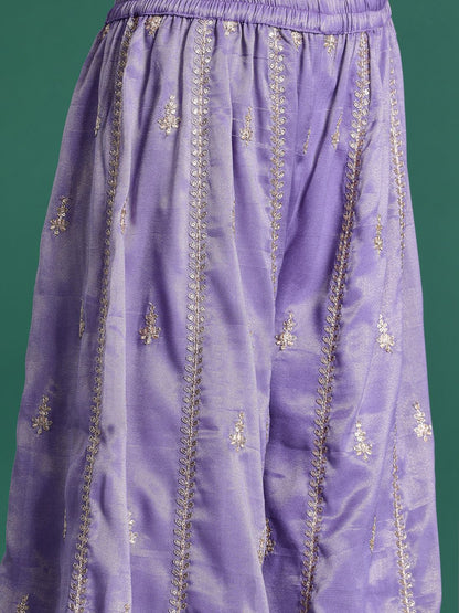 Indyancart IE Ethnic Motifs Embroidered Sequinned Kurta With Palazzos & Dupatta