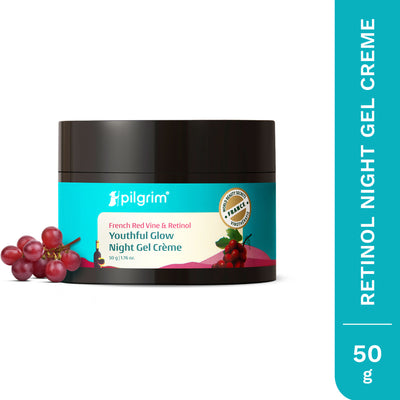 Pilgrim French Red Vine & Retinol Youthful Glow Anti-Ageing Night Gel Creme Refine Skin Texture