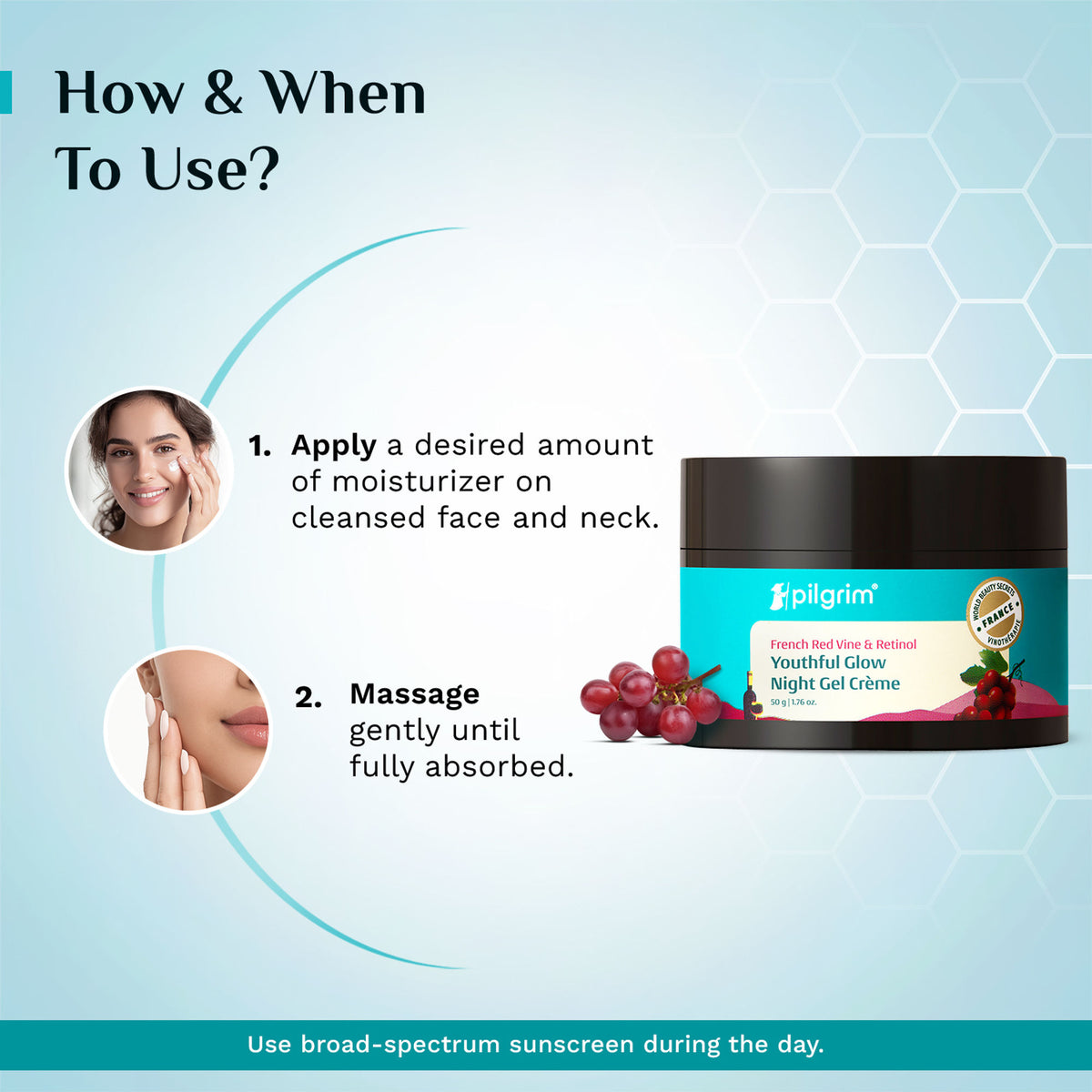 Pilgrim French Red Vine & Retinol Youthful Glow Anti-Ageing Night Gel Creme Refine Skin Texture
