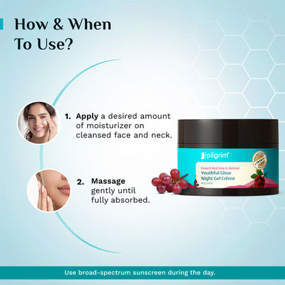 Pilgrim French Red Vine & Retinol Youthful Glow Anti-Ageing Night Gel Creme Refine Skin Texture