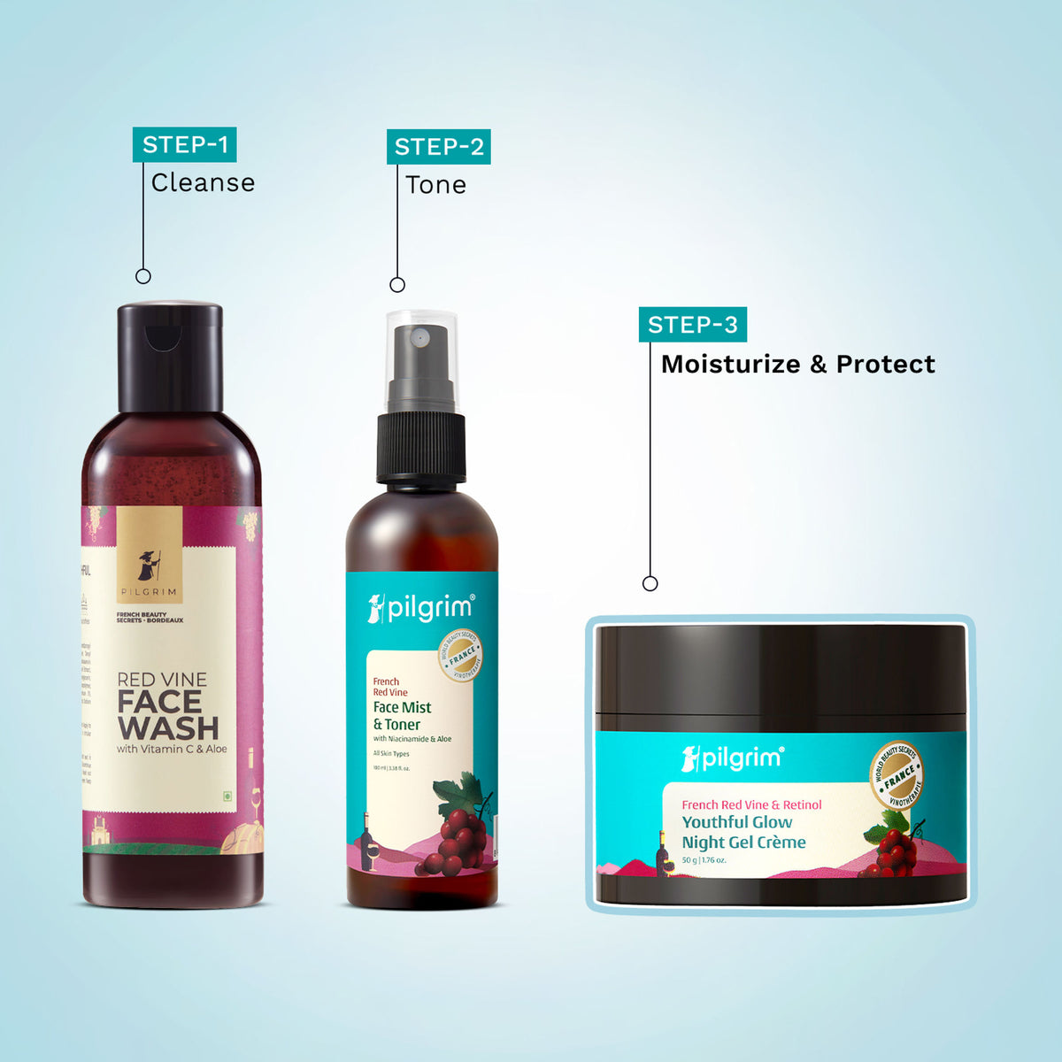 Pilgrim French Red Vine & Retinol Youthful Glow Anti-Ageing Night Gel Creme Refine Skin Texture