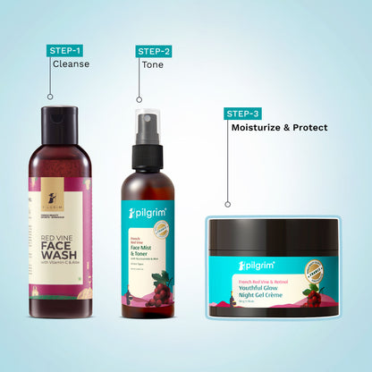 Pilgrim French Red Vine & Retinol Youthful Glow Anti-Ageing Night Gel Creme Refine Skin Texture