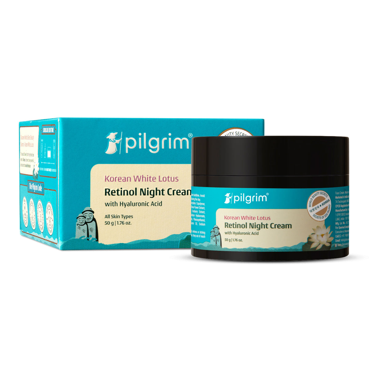 Pilgrim Korean White Lotus Retinol AntiAgeing Night Cream with HyaluronicAcid Enchance Skin Radiance