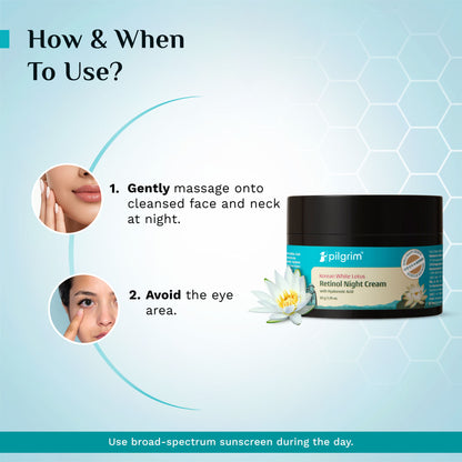 Pilgrim Korean White Lotus Retinol AntiAgeing Night Cream with HyaluronicAcid Enchance Skin Radiance