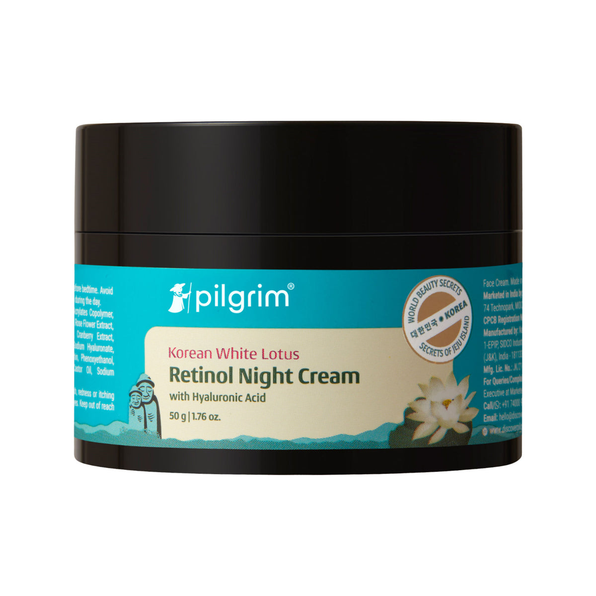 Pilgrim Korean White Lotus Retinol AntiAgeing Night Cream with HyaluronicAcid Enchance Skin Radiance