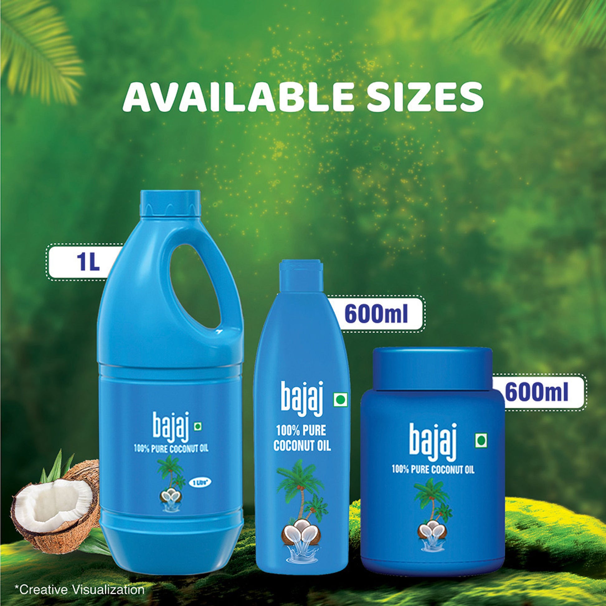 Bajaj 100% Pure Coconut Oil, Made With Premium Grade 1 Quality Coconuts