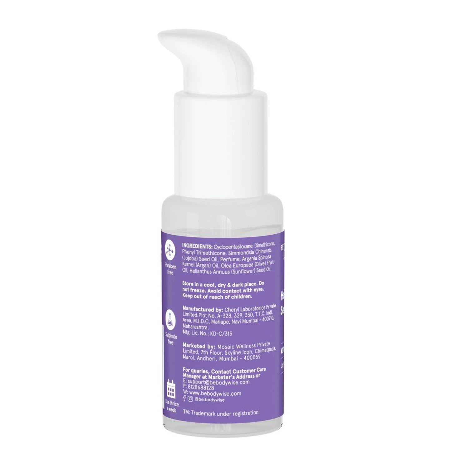 Be Bodywise Hair Strengthening Serum - Controls Frizz, Detangles & Treats Dry, Damaged Hair