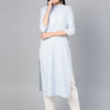 Dhiyona IE Women Sea Green & Cream-Coloured Striped Straight Kurta