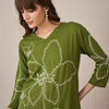 Indyancart IE Floral Embroidered V-Neck Thread Work Straight Kurta With Trouser