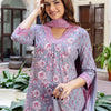 Dhiyona IE Floral Printed Panelled V-Neck Pure Cotton Kurta With Trousers & Dupatta