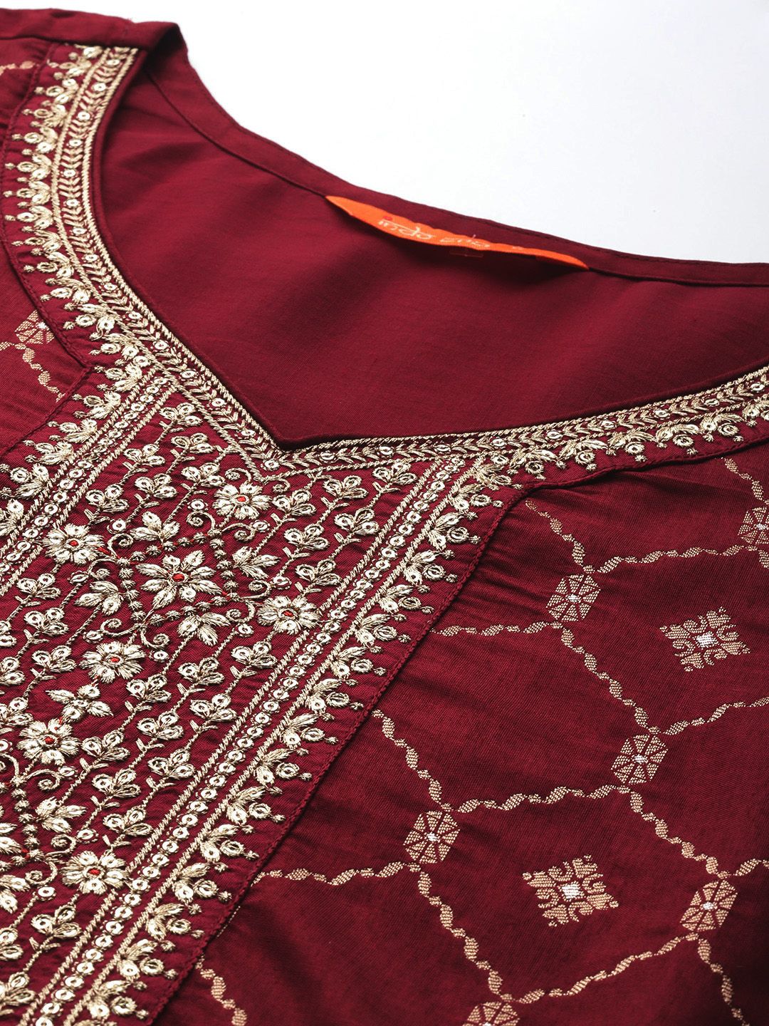 Indyancart IE Embroidered Jacquard Zari Kurta With Trousers & Dupatta