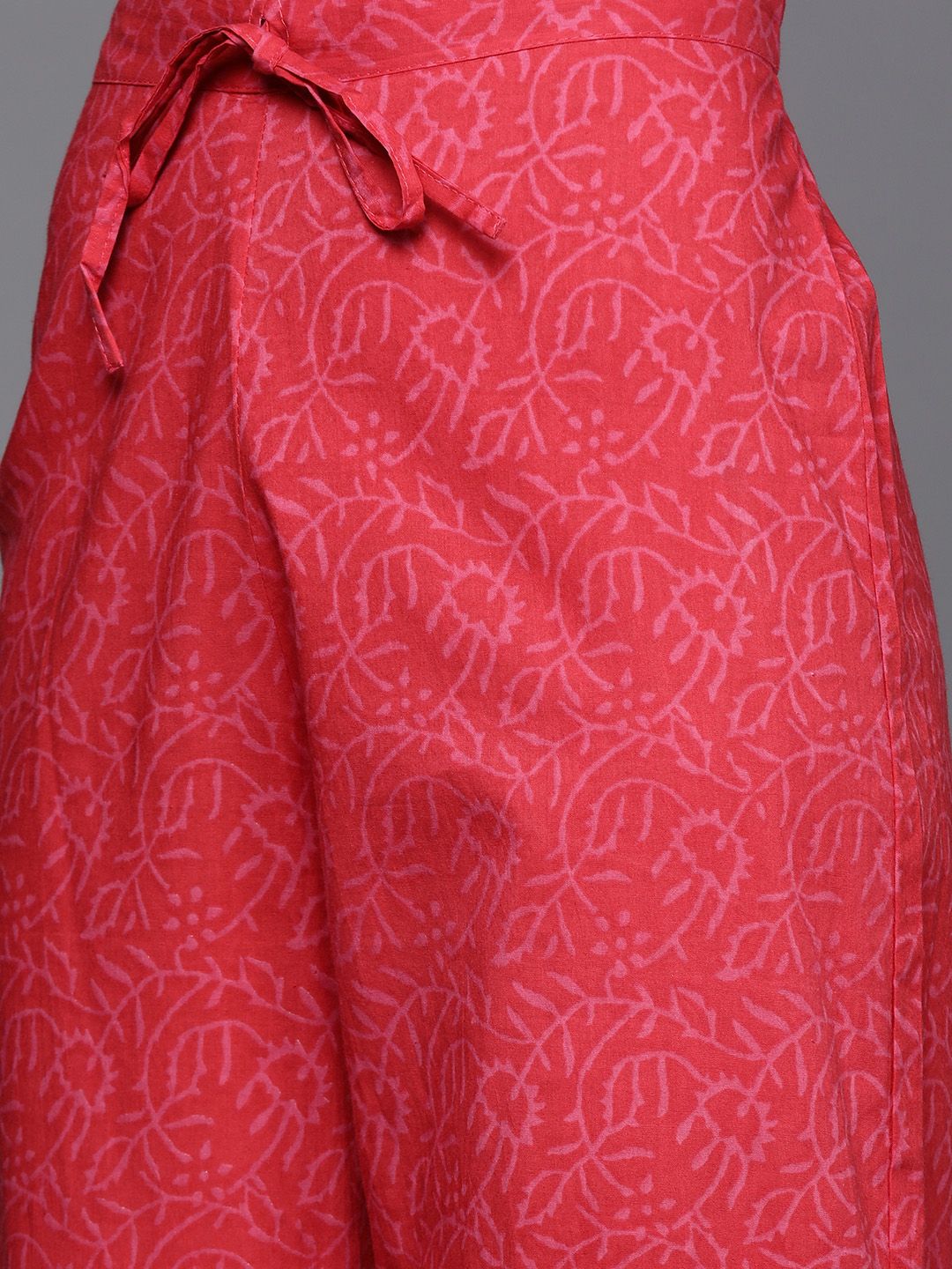 Indyancart IE Women Coral Ethnic Motifs Printed Gotta Patti Kurta with Palazzos & With Dupatta