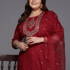 Indyancart IE Women Plus Size Floral Yoke Design Regular Kurta with Trousers & With Dupatta
