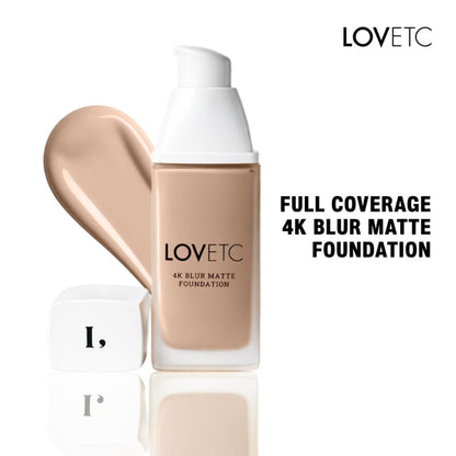 LOVETC 4K Blur Matte Foundation, Full Coverage, Hyaluronic Acid & Peptides - Vanilla