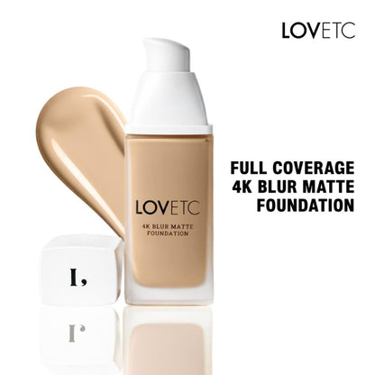 LOVETC 4K Blur Matte Foundation, Full Coverage, Hyaluronic Acid & Peptides - Oat