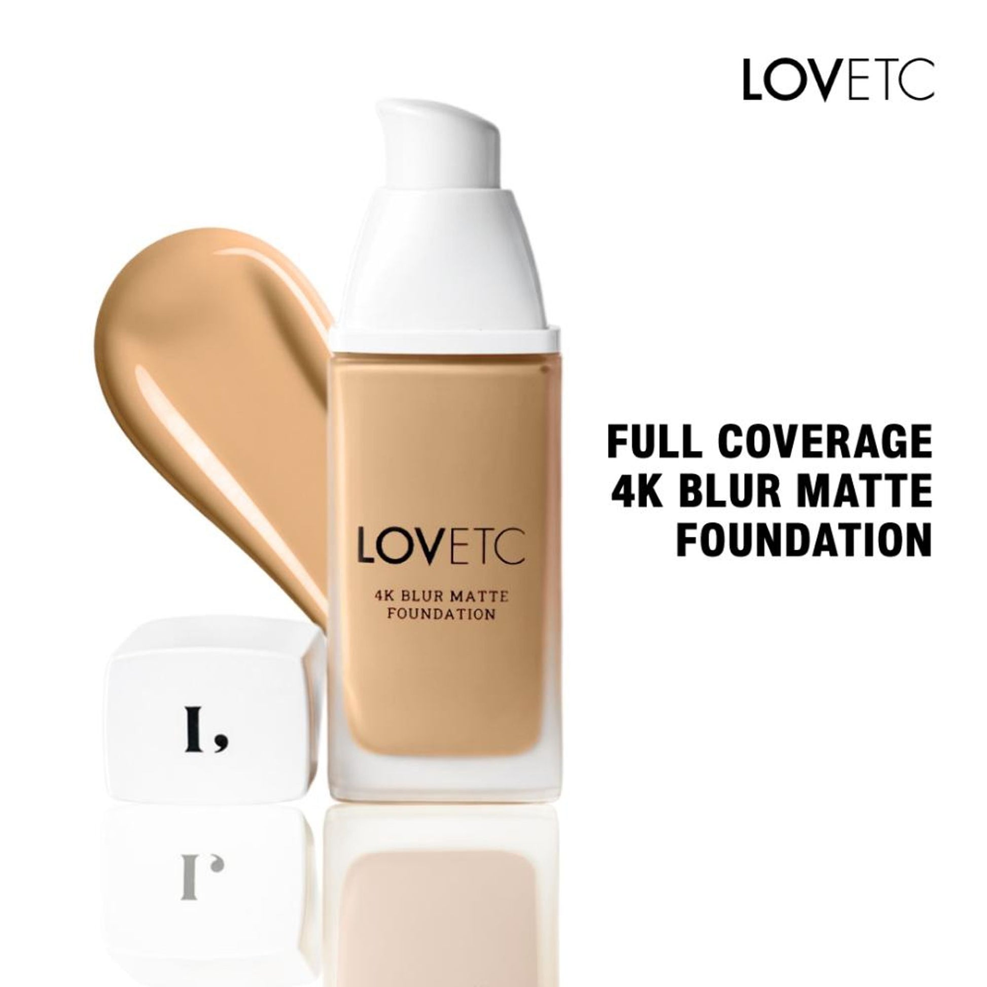 LOVETC 4K Blur Matte Foundation, Full Coverage, Hyaluronic Acid & Peptides - Latte