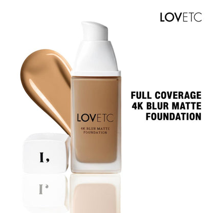 LOVETC 4K Blur Matte Foundation, Full Coverage, Hyaluronic Acid & Peptides - Mocha