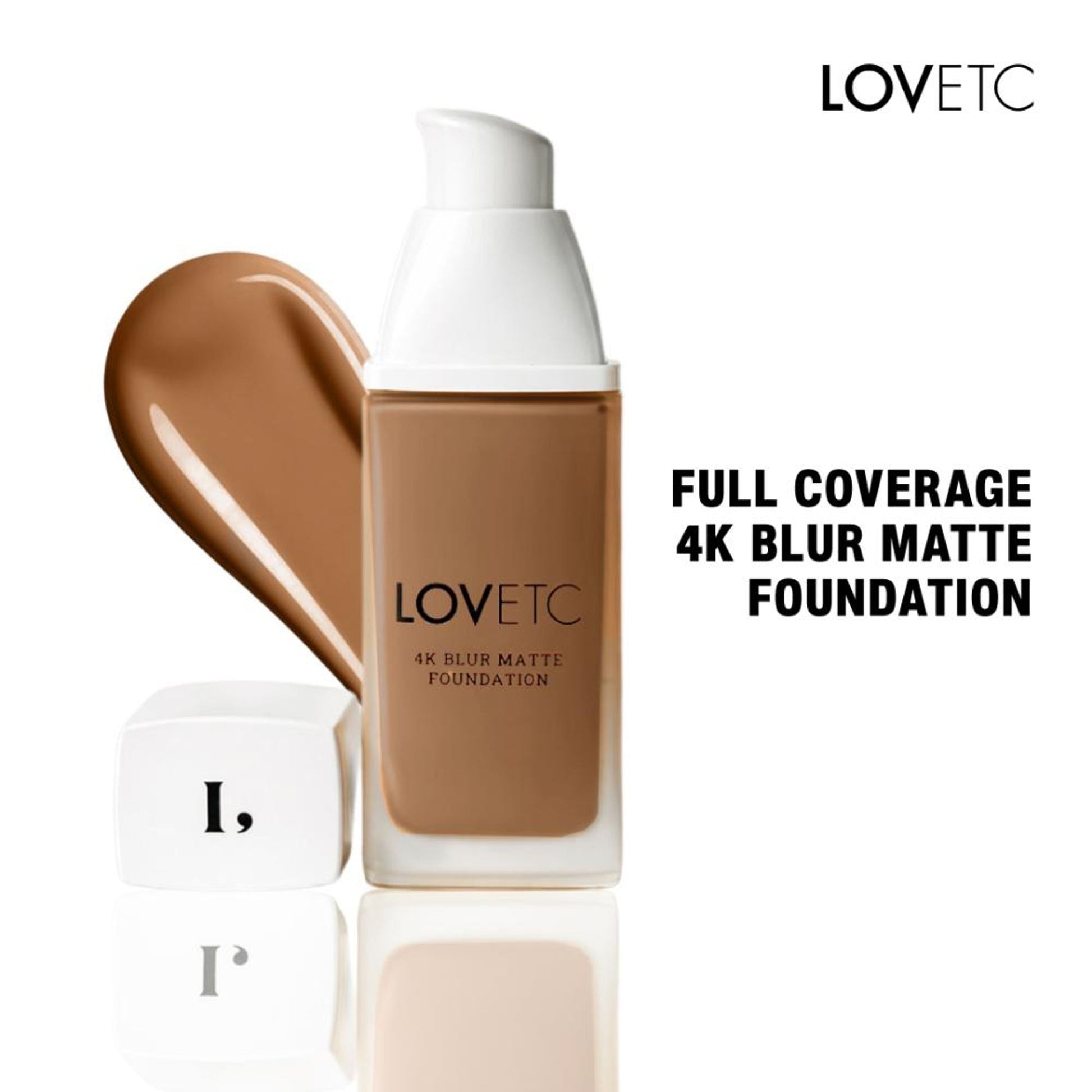 LOVETC 4K Blur Matte Foundation, Full Coverage, Hyaluronic Acid & Peptides - Cocoa
