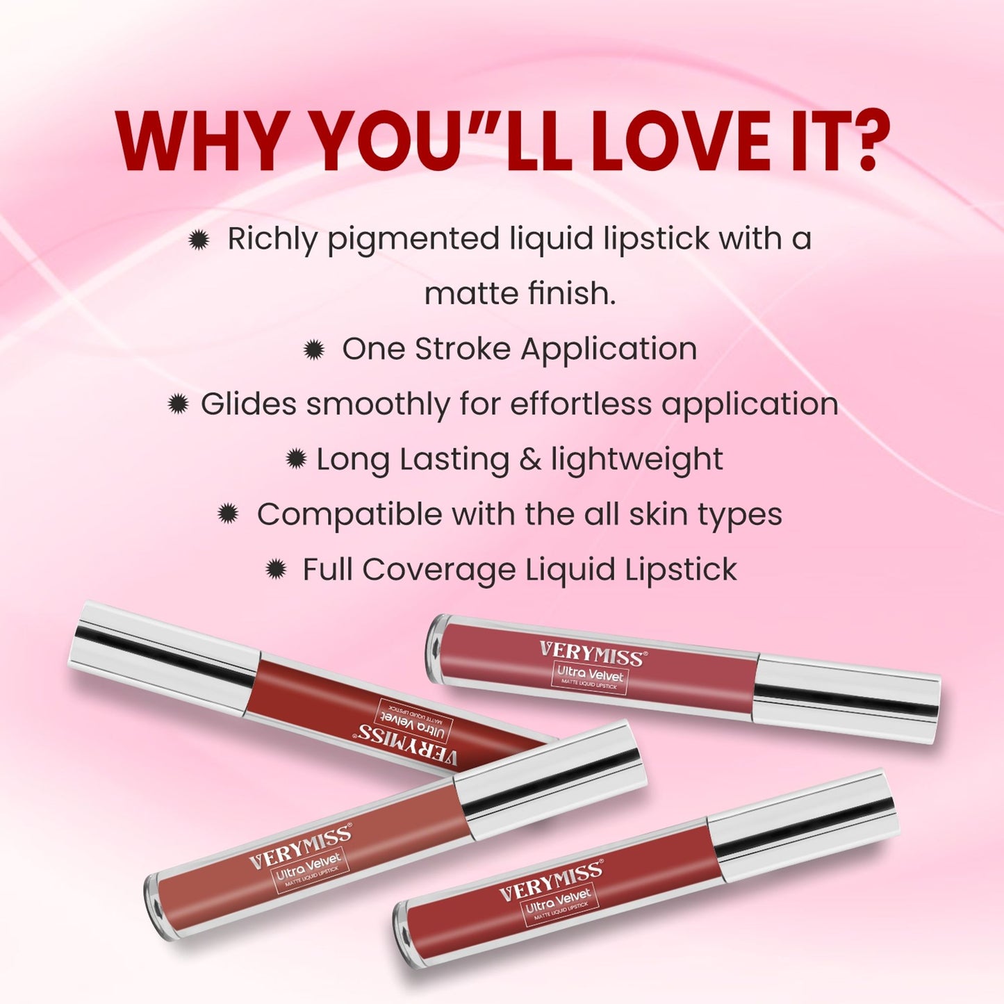 VERYMISS Set Of 4 Long Stay Velvet Matte Non Transfer Lip Color Combo 1