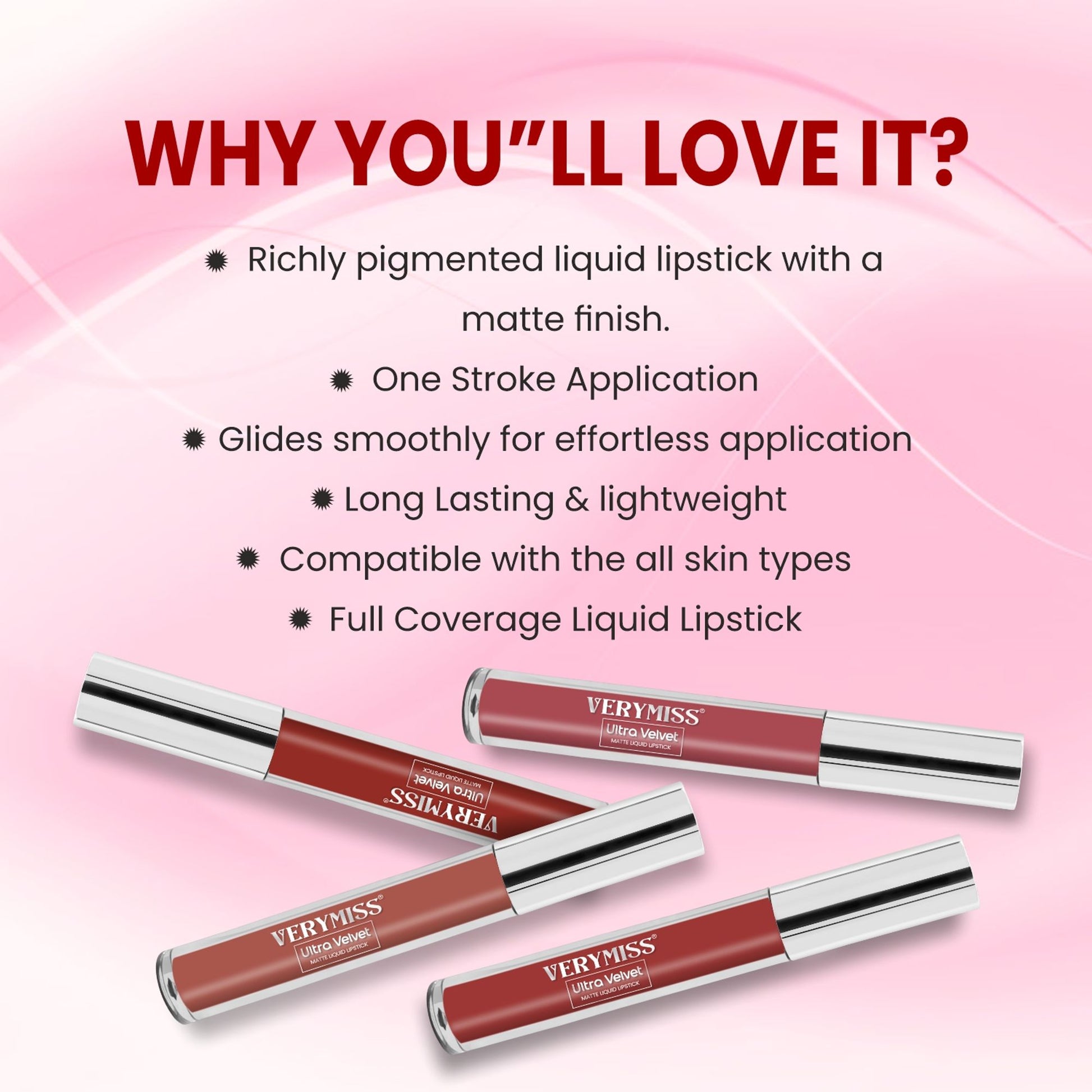 VERYMISS Set Of 4 Long Stay Velvet Matte Non Transfer Lip Color Combo 1