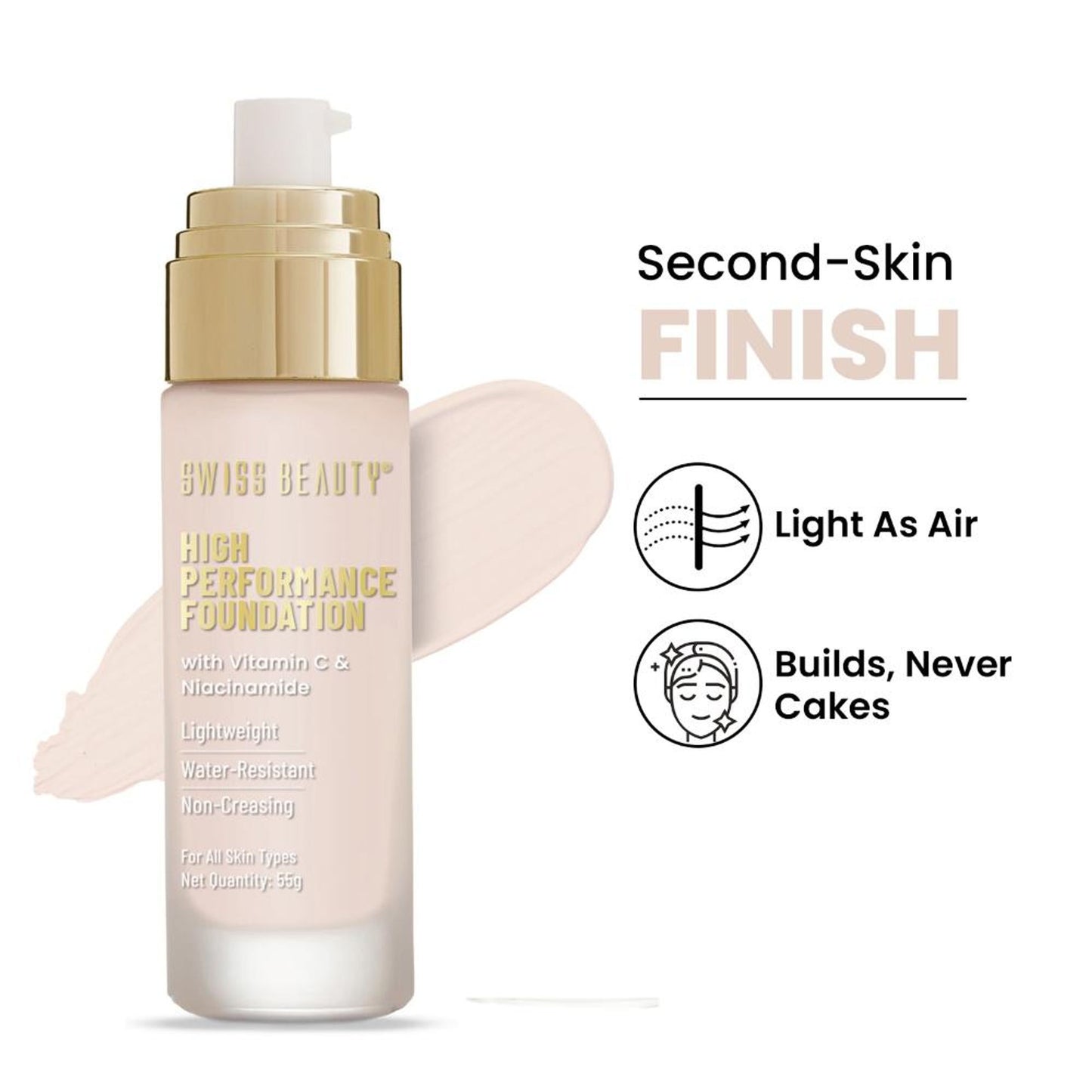 Swiss Beauty High Performance Foundation With Vitamin C & Niacinamide Light-Weight - 01 White Ivory
