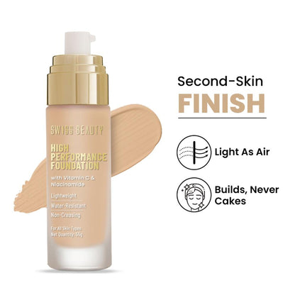 Swiss Beauty High Performance Foundation With Vitamin C & Niacinamide Light-Weight - 04 Natural Nude