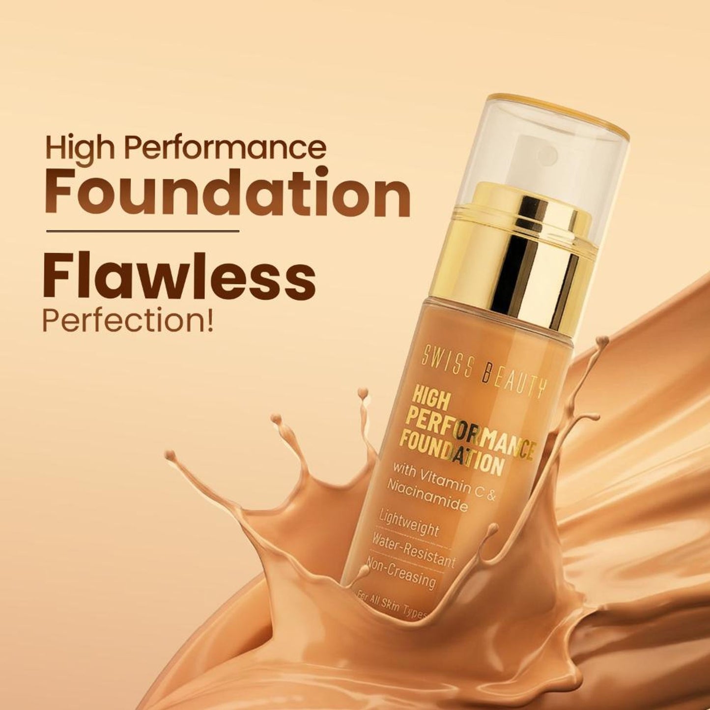 Swiss Beauty High Performance Foundation With Vitamin C & Niacinamide Light-Weight - 06 Medium Beige