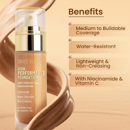 Swiss Beauty High Performance Foundation With Vitamin C & Niacinamide Light-Weight - 06 Medium Beige