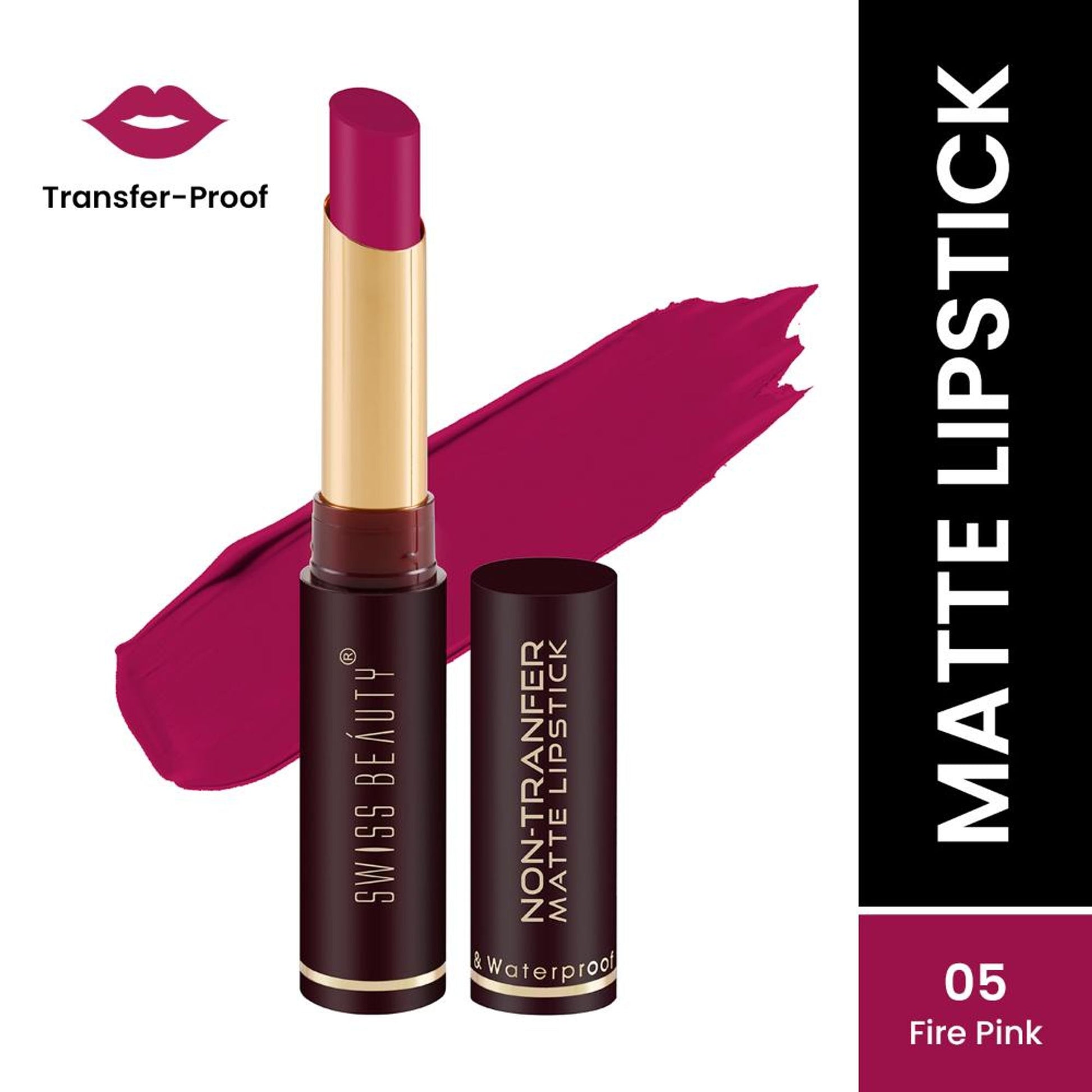 Swiss Beauty Non-Transfer Matte Lipstick - 5 Fire Pink