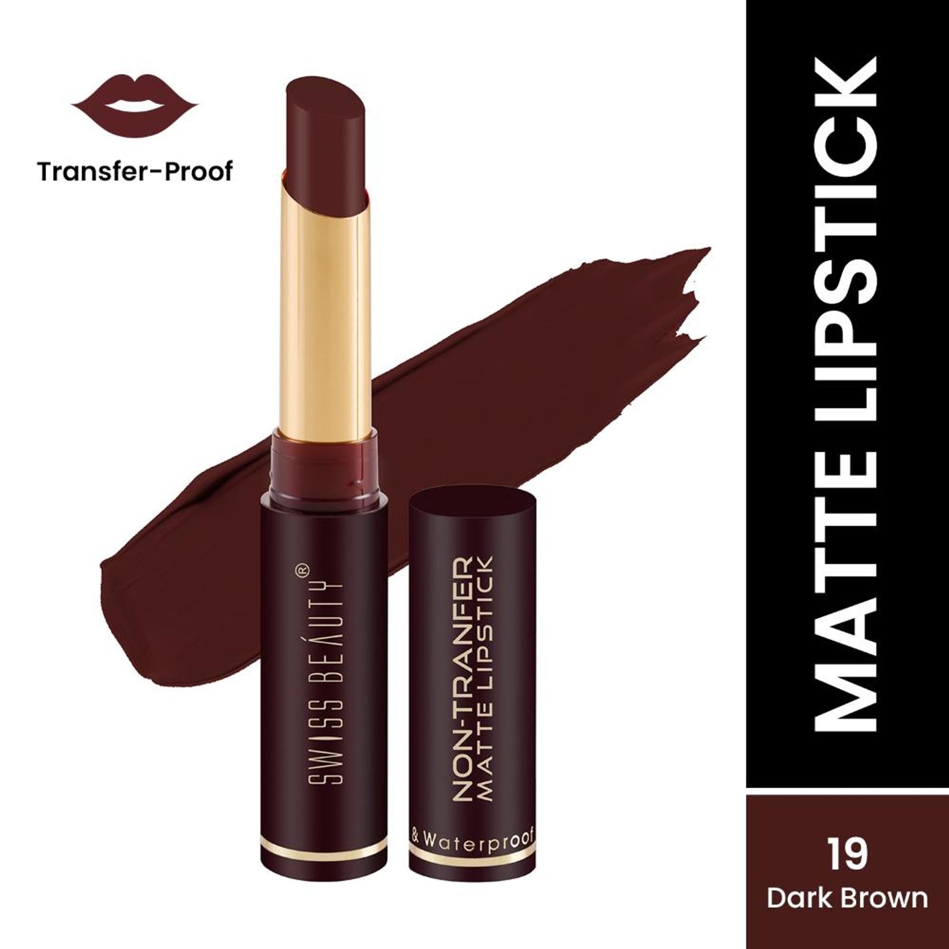 Swiss Beauty Non-Transfer Matte Lipstick - 19 Dark Brown