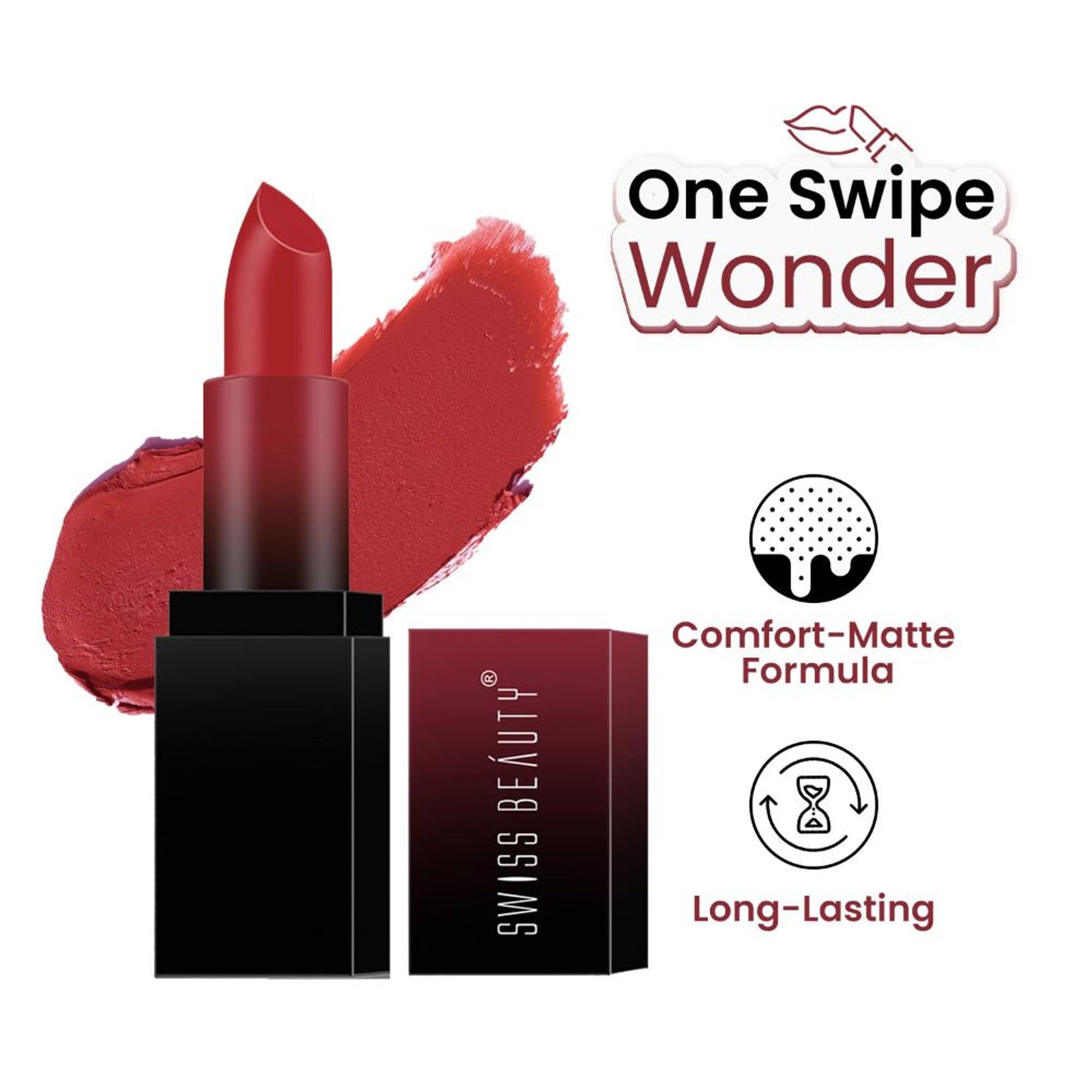 Swiss Beauty HD Matte Lipstick , High Coverage , Lightweight - 01 Siren In Scarlet