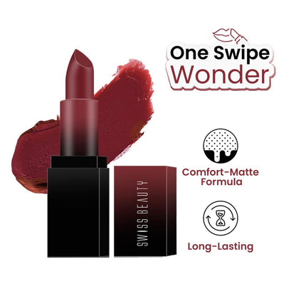 Swiss Beauty HD Matte Lipstick , High Coverage , Lightweight - 04 Hot Cherry