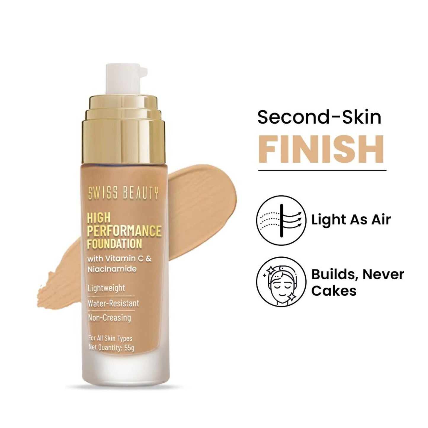 Swiss Beauty High Performance Foundation With Vitamin C & Niacinamide Light-Weight - 07 Natural Buff