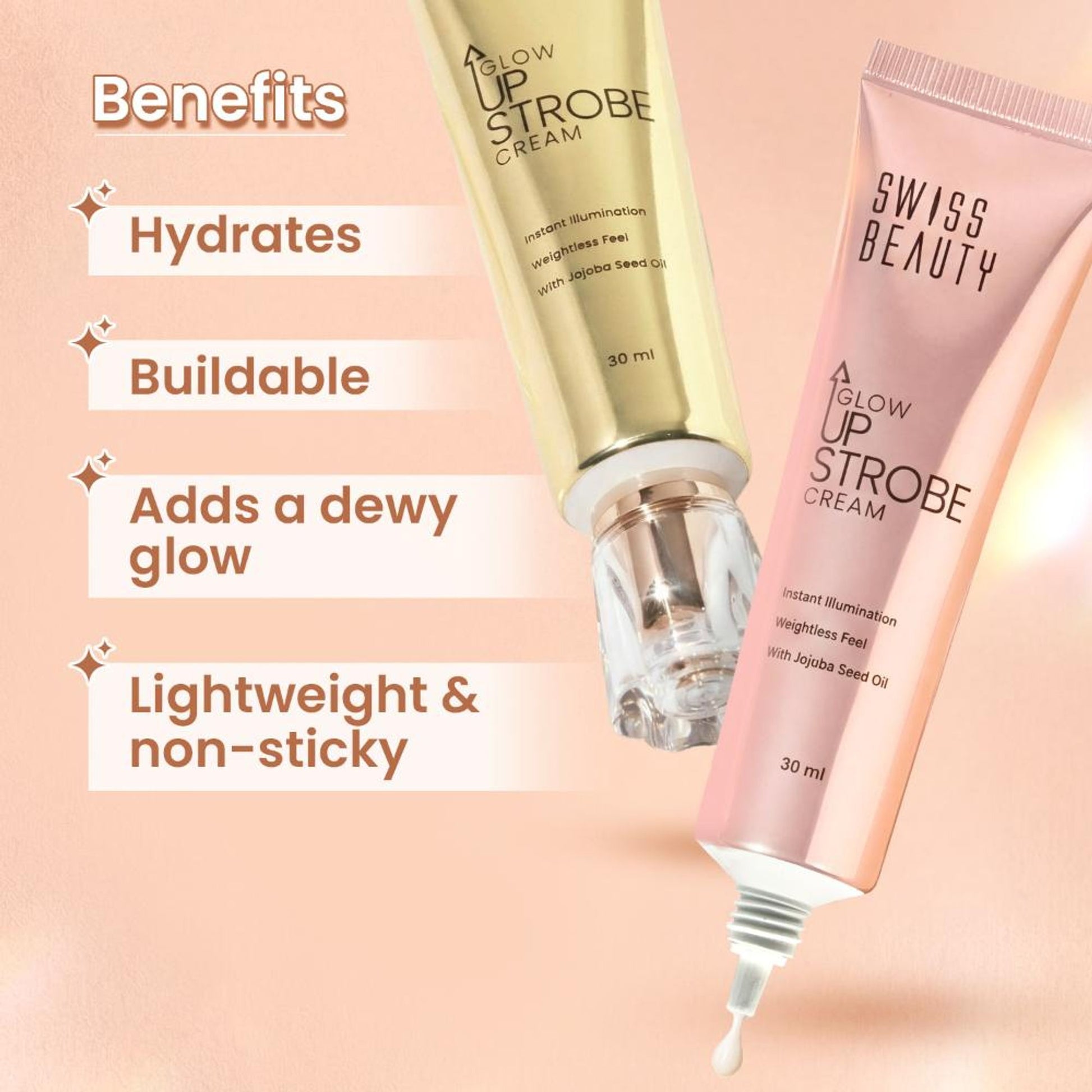 Swiss Beauty Glow Up Strobe Cream, Dewy Radiance, Versatile Use With Jojoba Oil - 1 Pink Twilight
