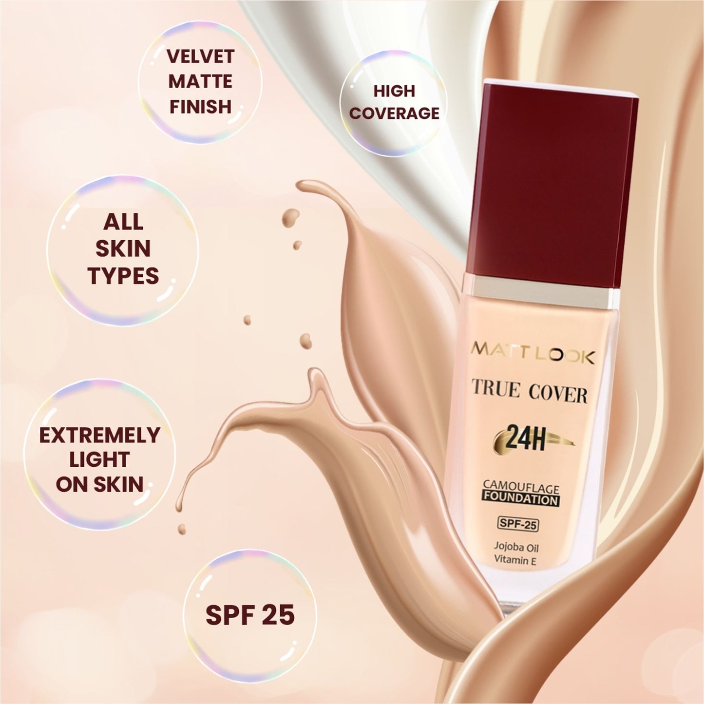 Matt look True Cover Camouflage 24Hrs Long Stay Foundation - Warm Nude