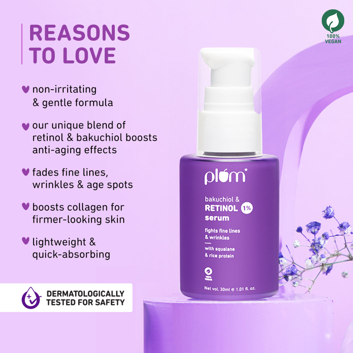 Plum 1% Retinol Face Serum With Bakuchiol- Boosts Collagen- Reduces Fine Lines & Wrinkles